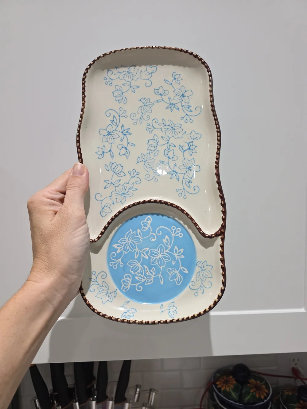 Temp-Tations Blue and Cream Ceramic Divided Server Set Of 2